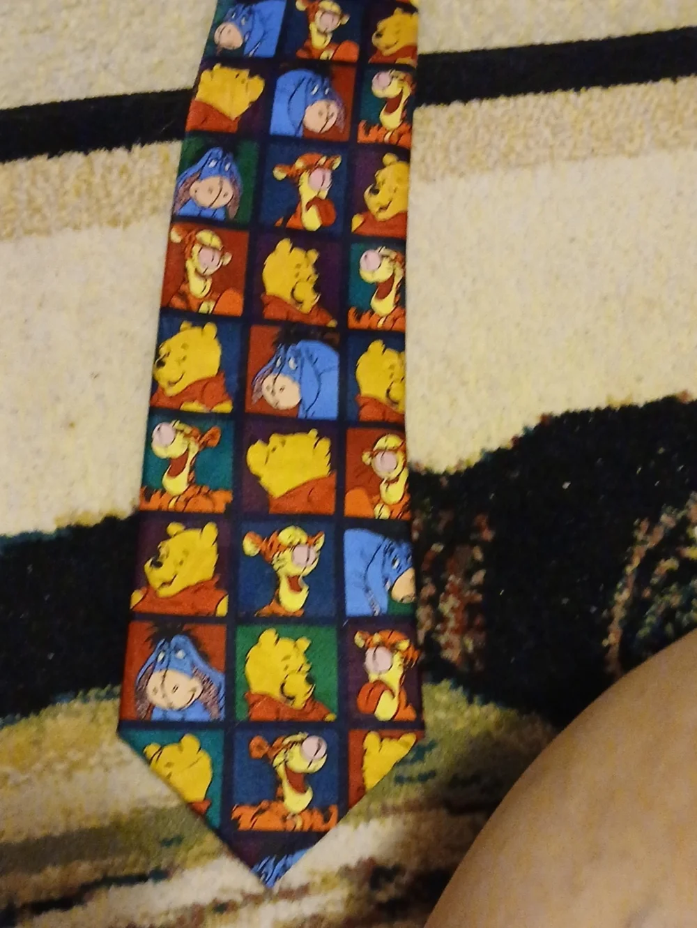 Disney Winnie the Pooh Character Grid Tie in Blue, Yellow, Red, Green